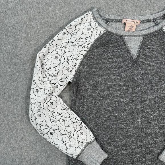 Philosophy Lace Raglan Sleeves Pullover Shirt Women's Small Heathered Gray Terry - Picture 3 of 8